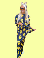 Smiley Face Plisse Maxi Skirt Set