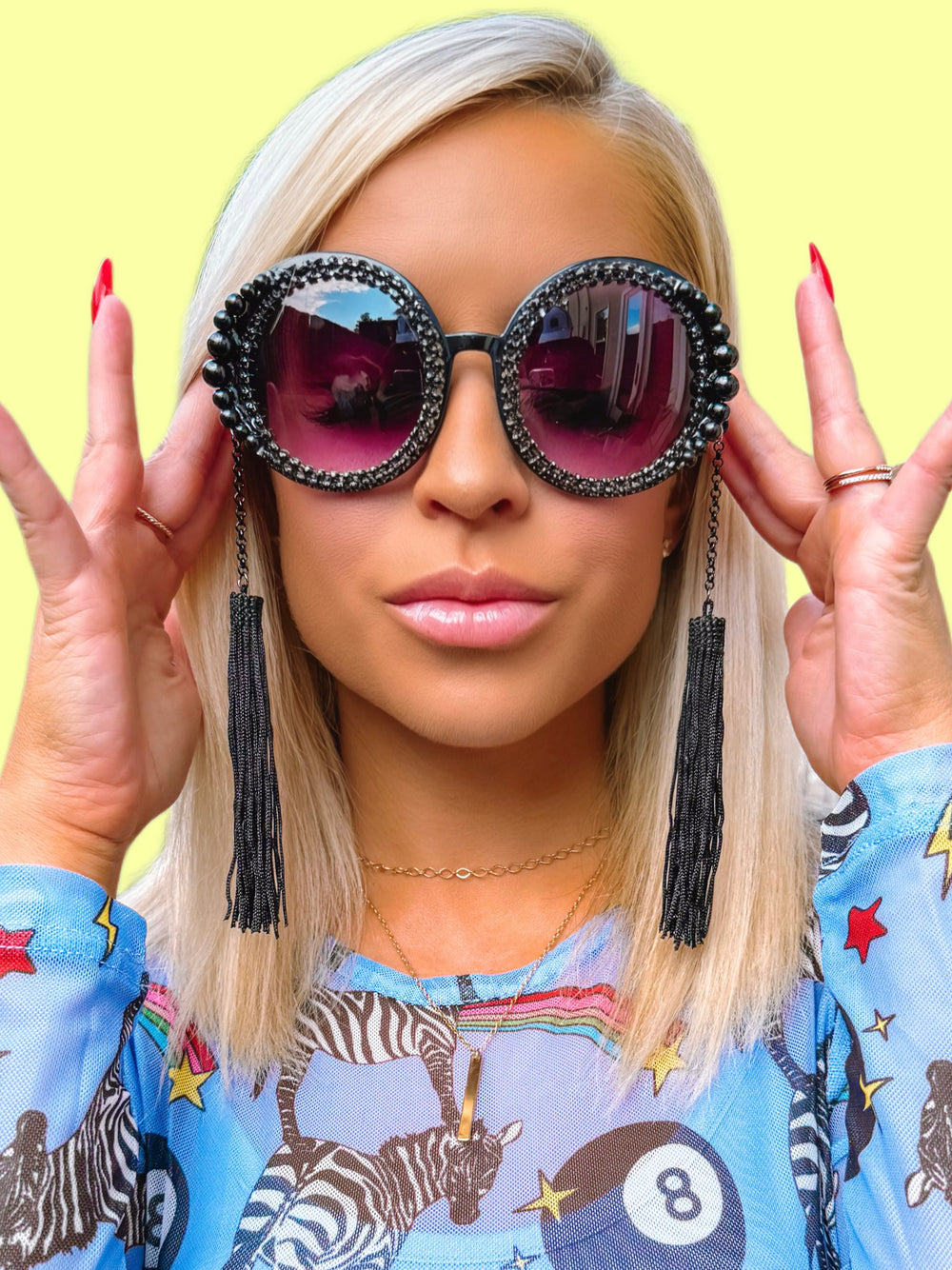 Retro Tassel Round Frame Sunglasses