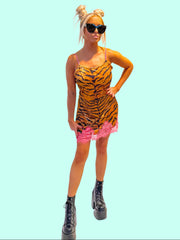 Walk On The Wild Side Tiger & Lace Slip Dress