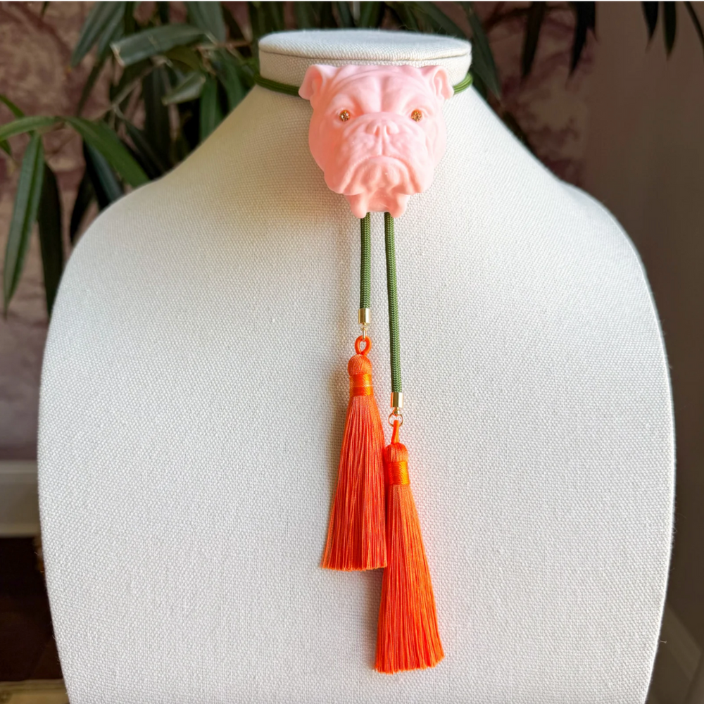 Bulldog Bolo Blush Pink with Olive & Orange