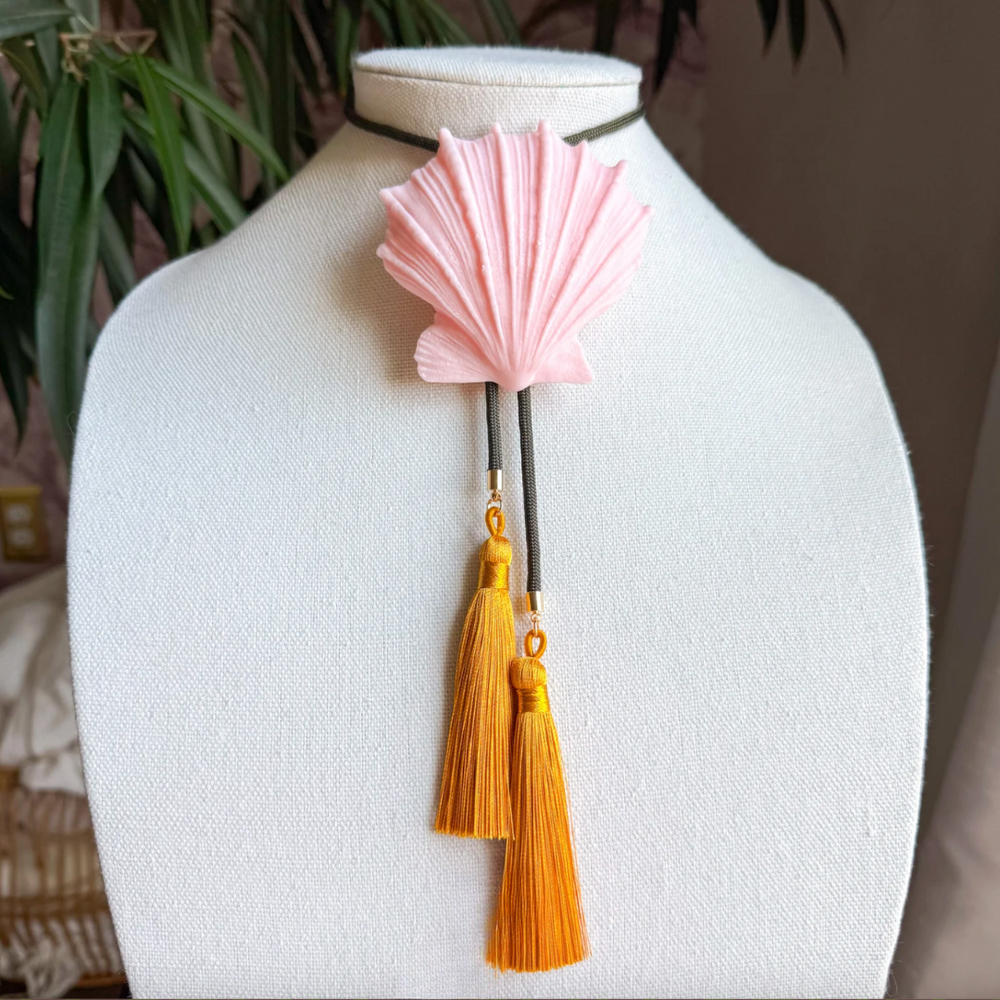 Shell Bolo Blush Pink with Moss Green & Golden Yellow