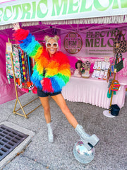 Faux Fur Multi Color Short Coat-Prismatic