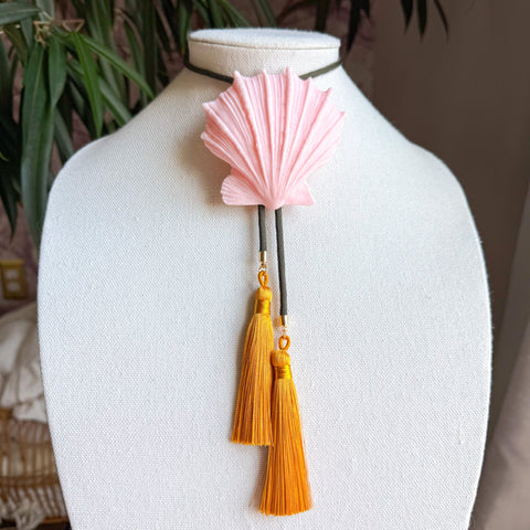 Shell Bolo Blush Pink with Moss Green & Golden Yellow