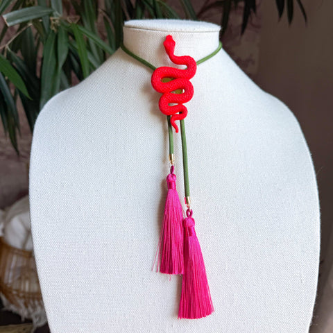 Snake Bolo Candy Red with Olive & Fuchsia