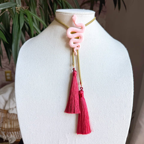 Snake Bolo Blush Pink with Khaki & Ruby Red