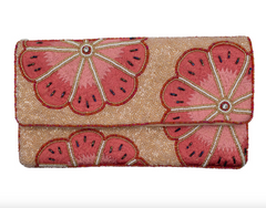 Coral Pink Floral Beaded Clutch