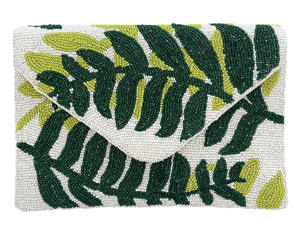 Refreshing Palm Leaf Beaded Clutch