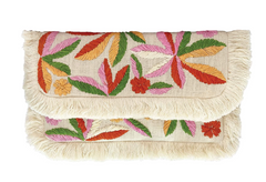 Raffia Floral Embroidered Clutch