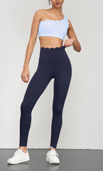 Helena Scallop One Shoulder Sports Bra and Legging Set - Light Blue & Navy