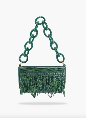 Emerald Eden Beaded Shoulder Bag