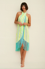 Fringed Crossover Dress - Neon Yellow