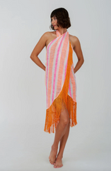 Fringed Crossover Dress - Hot Pink