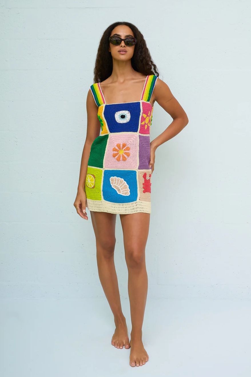 Crochet Patchwork Mini Dress