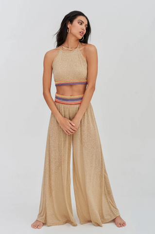 Halter Top and Wide Leg Pant Set - Nude