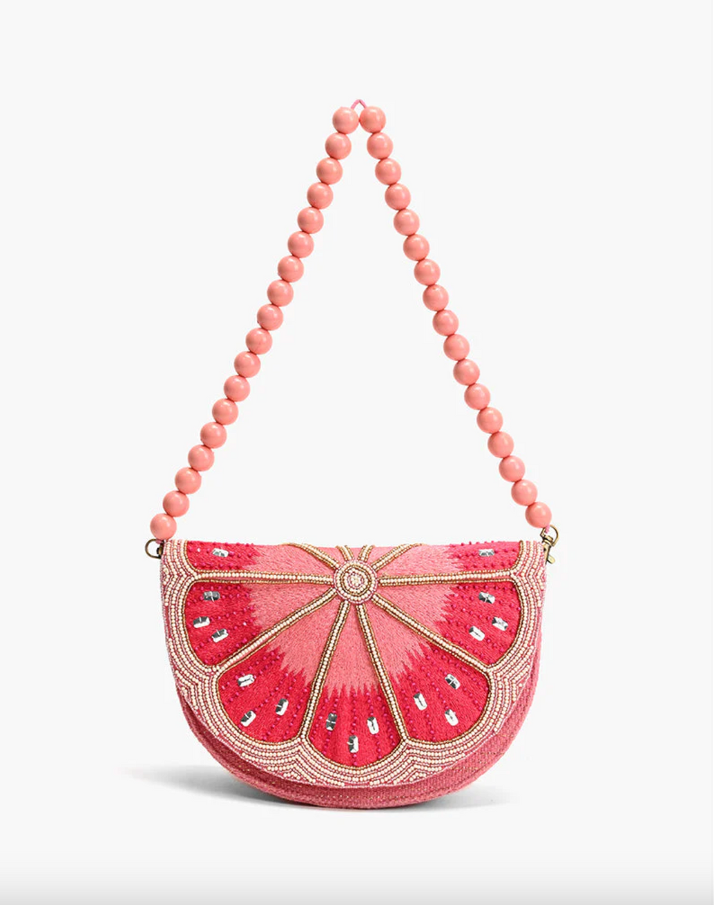 Crescent Pink Lemon Embellished Shoulder Bag