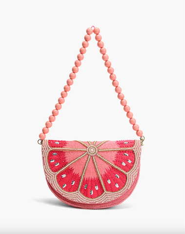 Crescent Pink Lemon Embellished Shoulder Bag