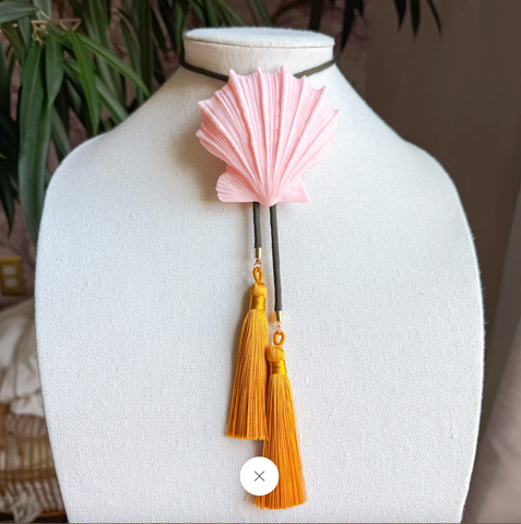 Shell Bolo Blush Pink with Moss Green & Golden Yellow