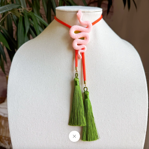 Snake Bolo Blush Pink with Solar Orange & Olive