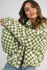 Checker Teddy Jacket - Olive
