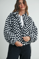 Checker Teddy Jacket - Black