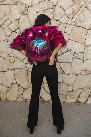 Planet Queen Faux Fur Jacket in Monster Pink