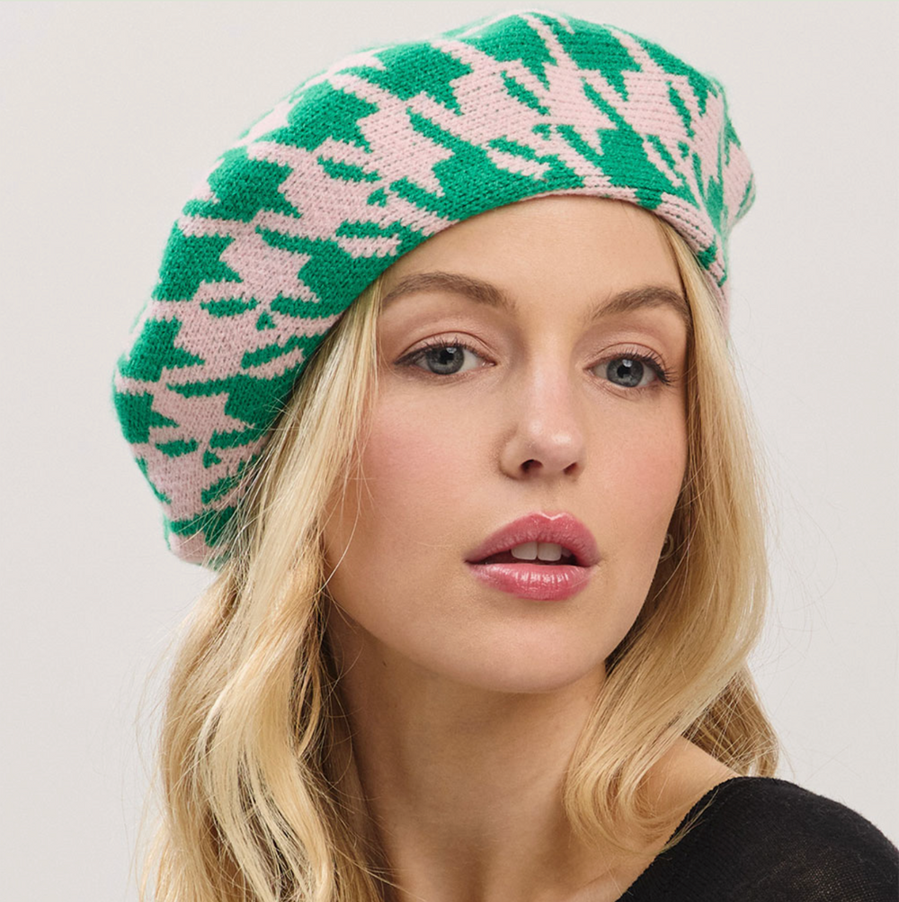 Houndstooth Knit Beret