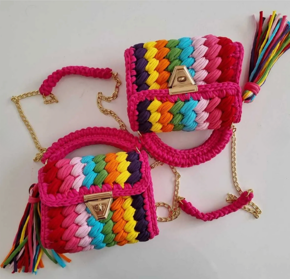 Rope Crochet Purse - Pink Rainbow