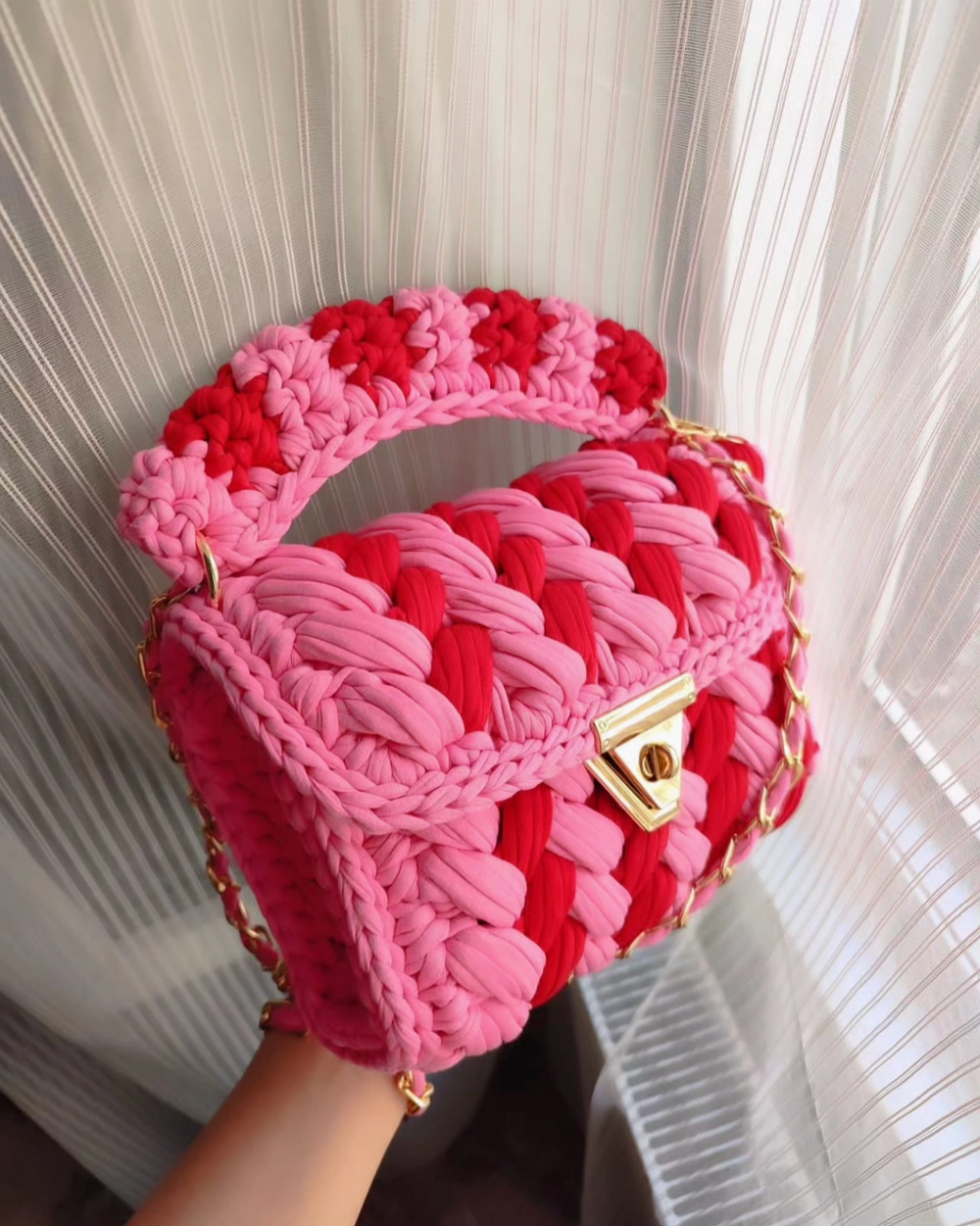 Rope Crochet Purse - Red and Pink