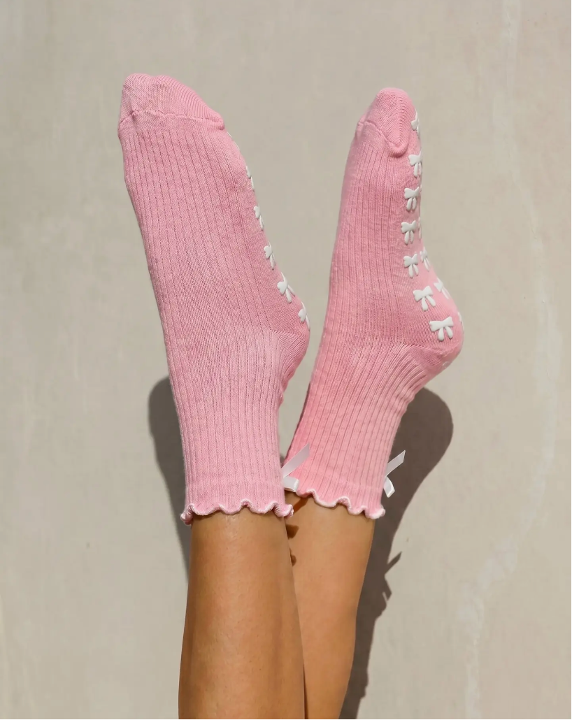 Big Bow Pilates Socks - Pink