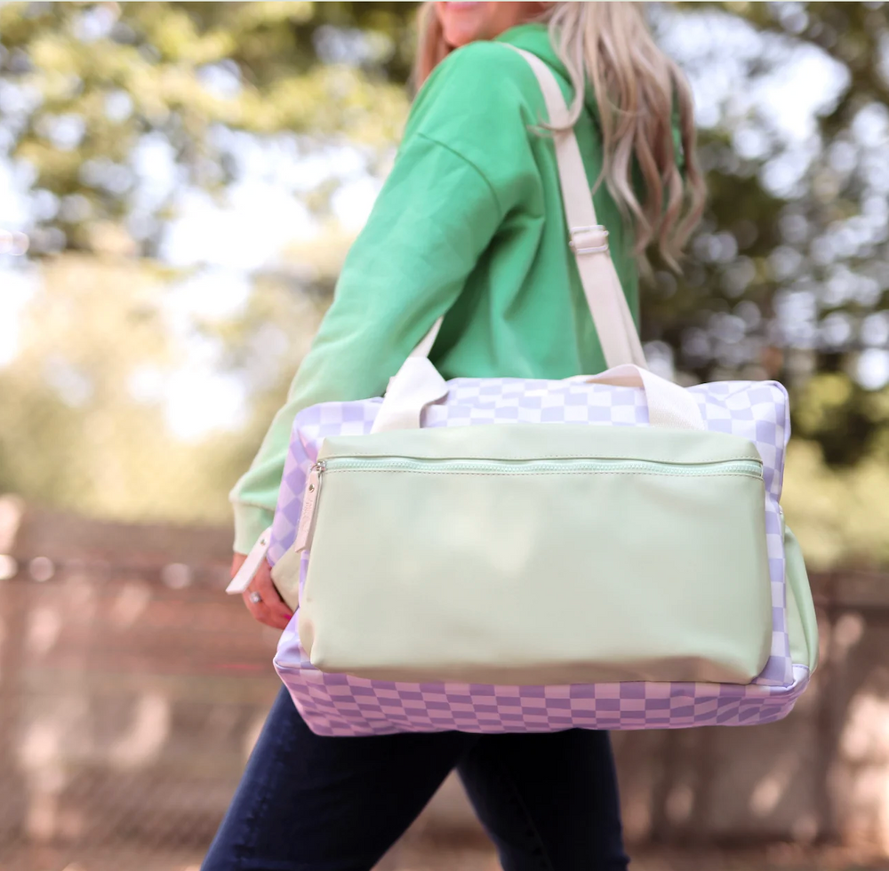 Daydream Checkered Duffle Bag - Lime and Lilac